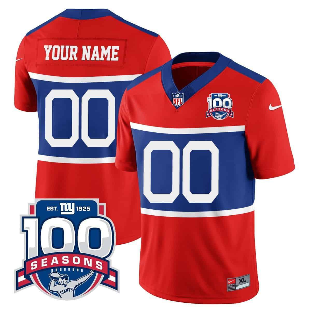 Men New York Giants 2024 Nike Century Red 100TH Season Commemorative Vapor Custom NFL Jersey